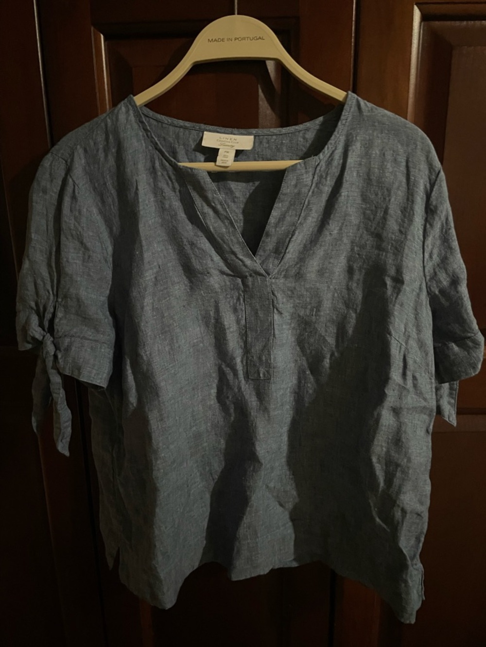 Charter Club Blue Linen Top with V-Neck